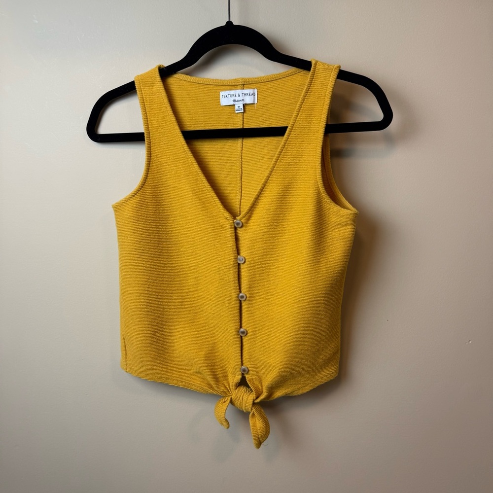 Madewell Texture And Thread Button Front Tie Tank Top Women’s XS Mustard Yellow